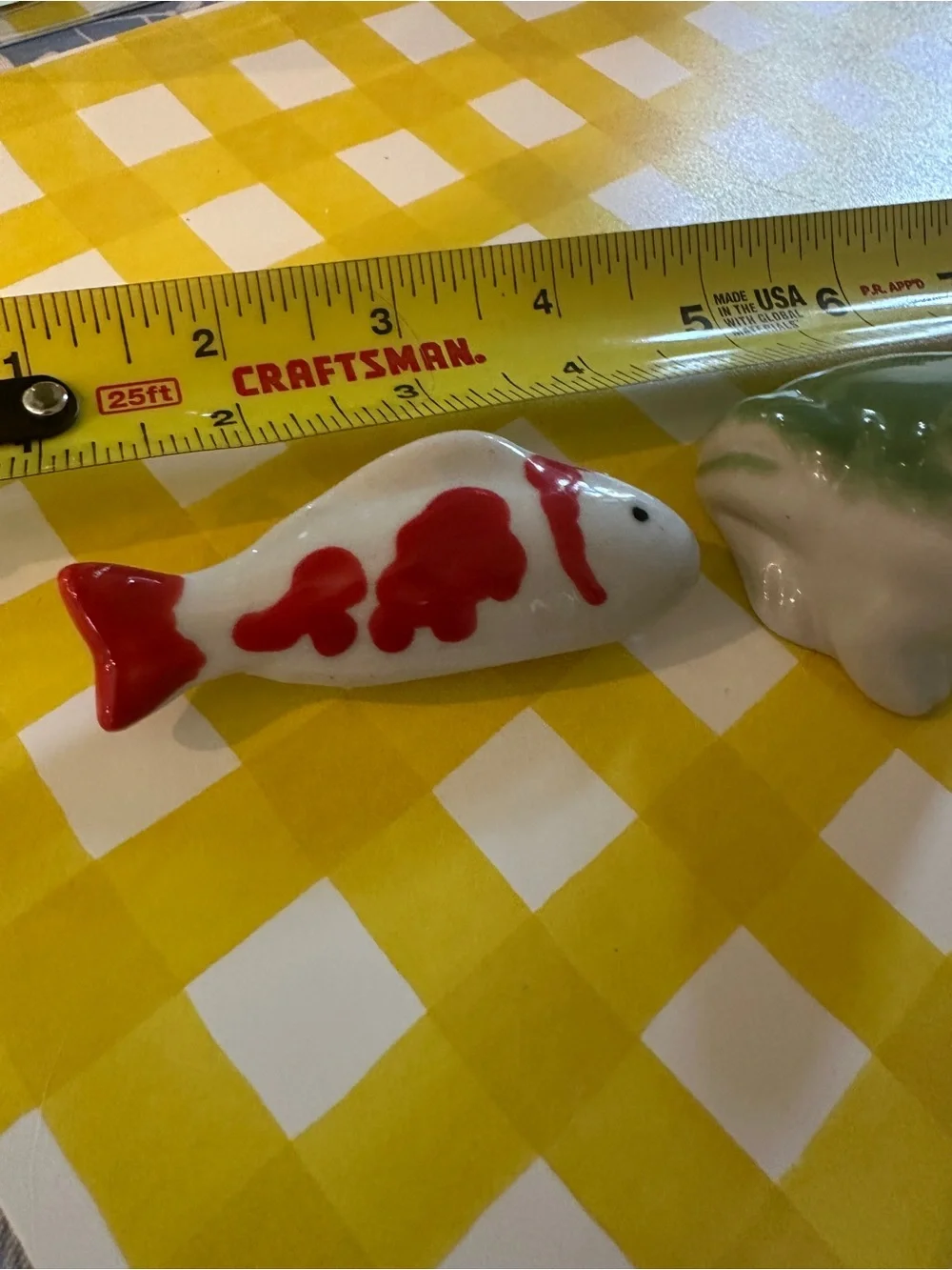 Ceramic Fish and Frog Decorative items for faux aquarium - Green, Red, Orange